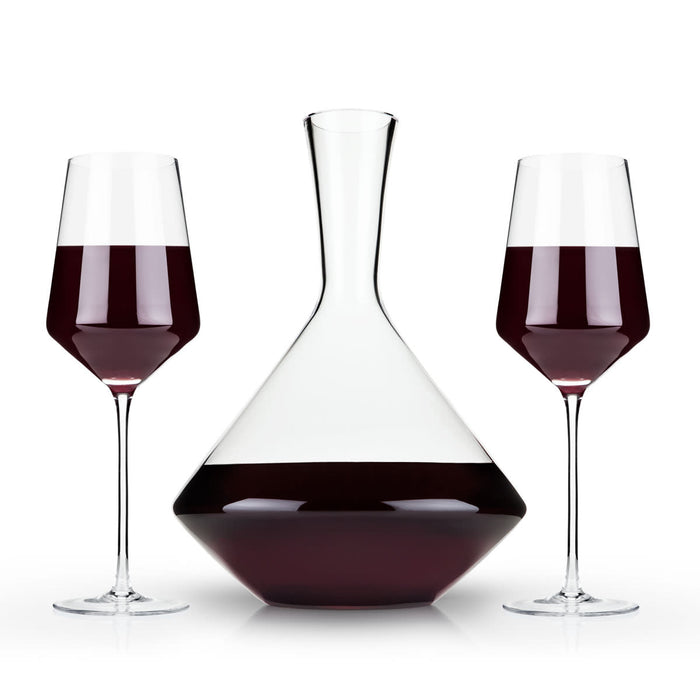 Raye Angled Crystal Bordeaux Decanter & Wine Glass Set