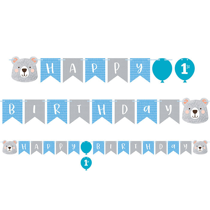 Bulk Bear Party Happy Birthday Banners with Stickers (6 per Case)