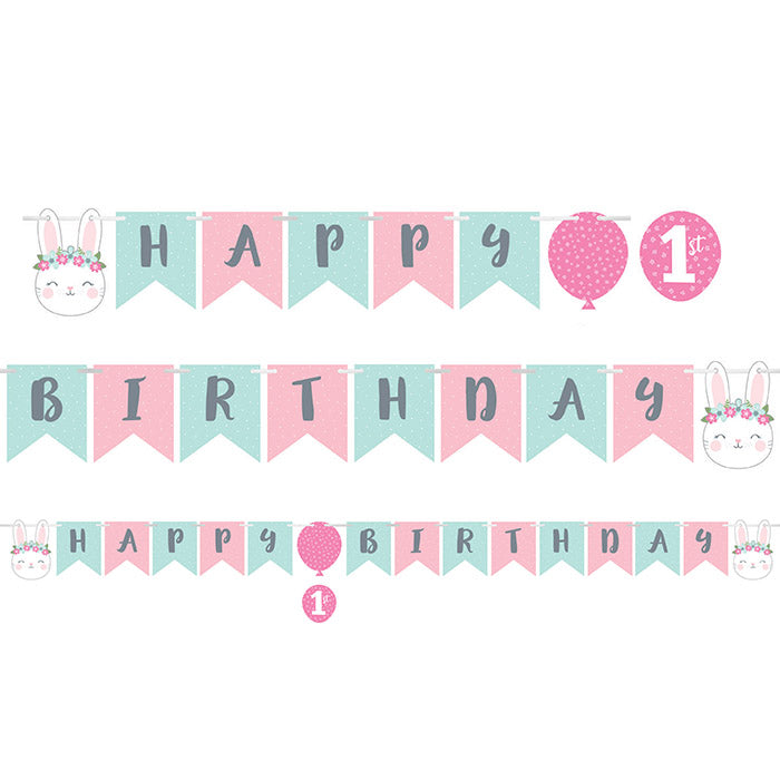 Bulk Bunny Party Happy Birthday Banners with Stickers (6 per Case)