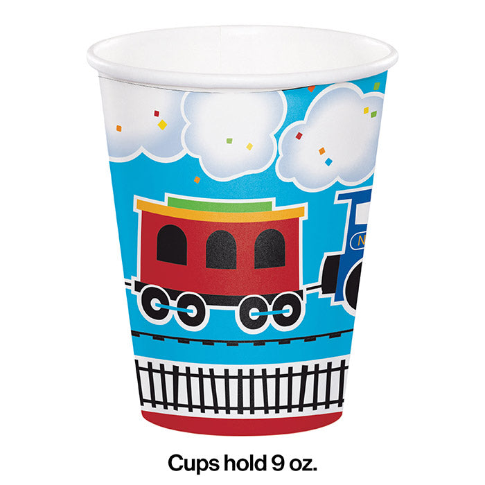 Bulk All Aboard Train 9 oz Paper Cups (96 per Case)