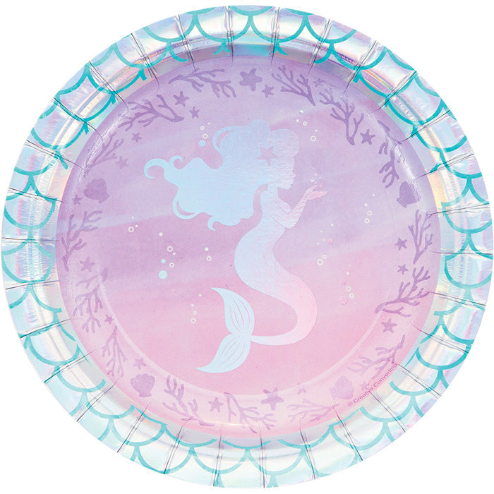 Bulk Iridescent Mermaid Party Paper Dessert Plates (96 per Case)