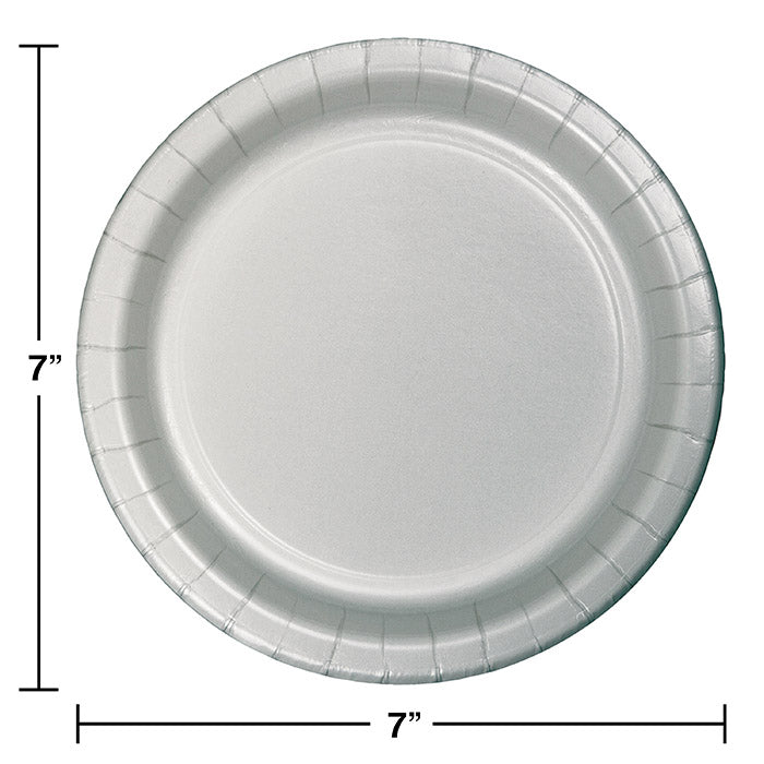 Bulk Shimmering Silver Value Friendly Paper Dessert Plates (96 per Case)