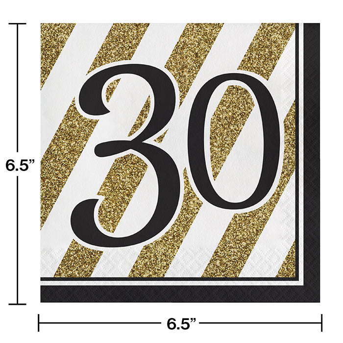 Bulk Black and Gold 30th Birthday Luncheon Napkins (192 per Case)