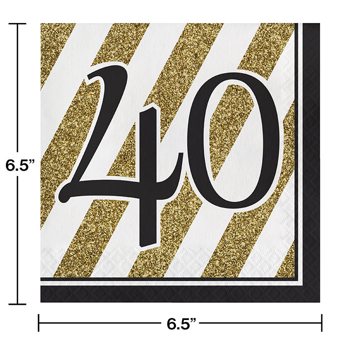 Bulk Black and Gold 40th Birthday Luncheon Napkins (192 per Case)