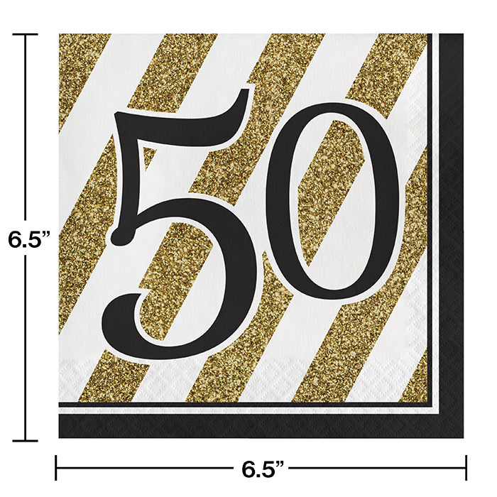 Bulk Black and Gold 50th Birthday Luncheon Napkins (192 per Case)