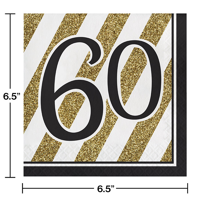 Bulk Black and Gold 60th Birthday Luncheon Napkins (192 per Case)