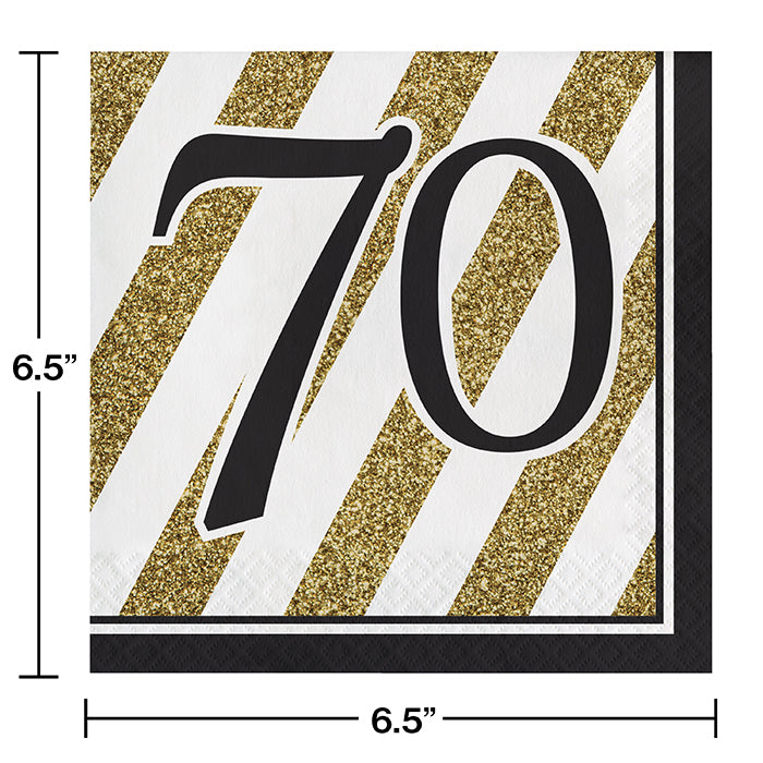 Bulk Black and Gold 70th Birthday Luncheon Napkins (192 per Case)