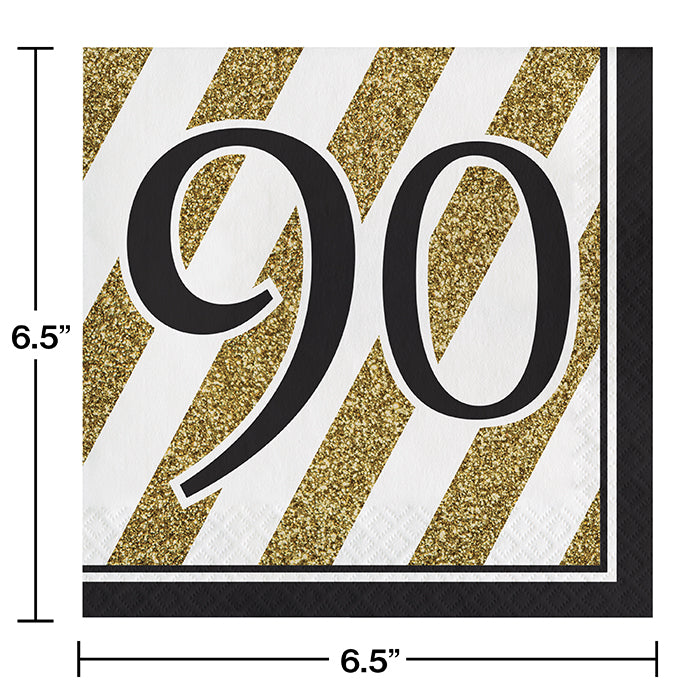 Bulk Black and Gold 90th Birthday Luncheon Napkins (192 per Case)