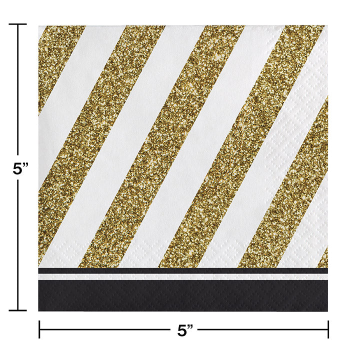 Bulk Black and Gold Beverage Napkins (192 per Case)