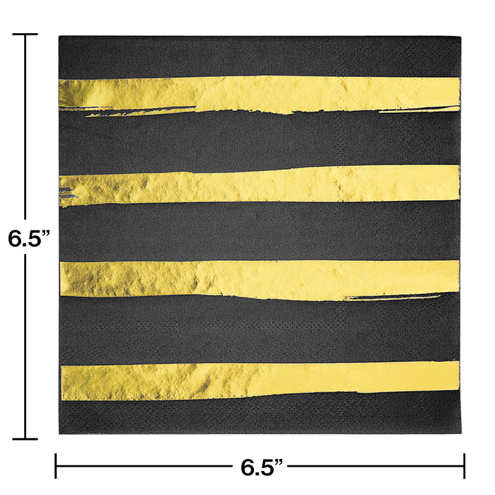 Bulk Black and Gold Foil Striped Luncheon Napkins (192 per Case)