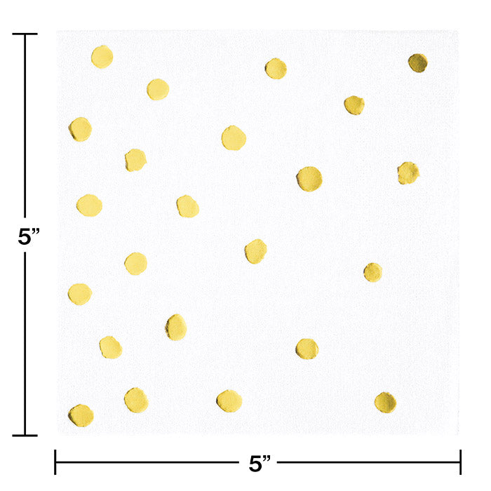 Bulk White and Gold Foil Dot Beverage Napkins (192 per Case)