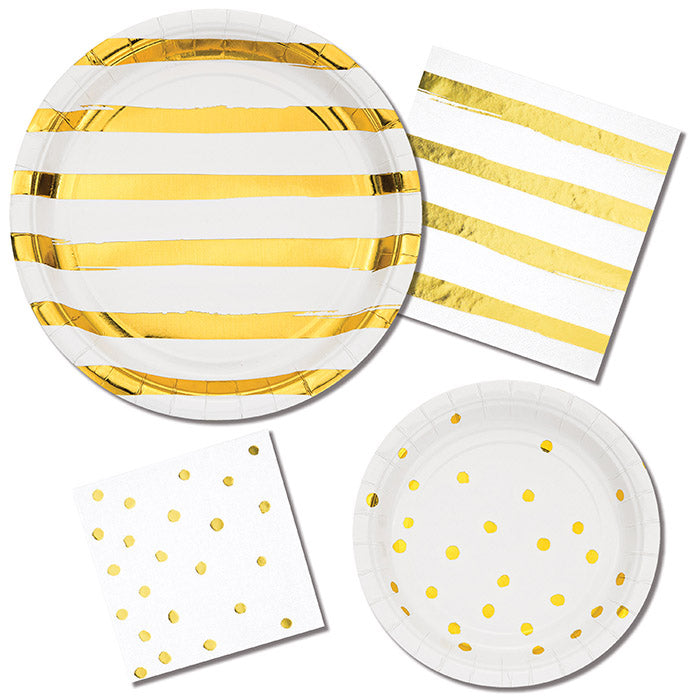 Bulk White and Gold Foil Striped Luncheon Napkins (192 per Case)