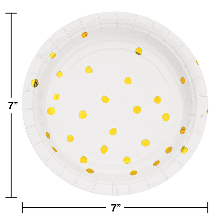 Bulk White and Gold Foil Dot Paper Dessert Plates (96 per Case)