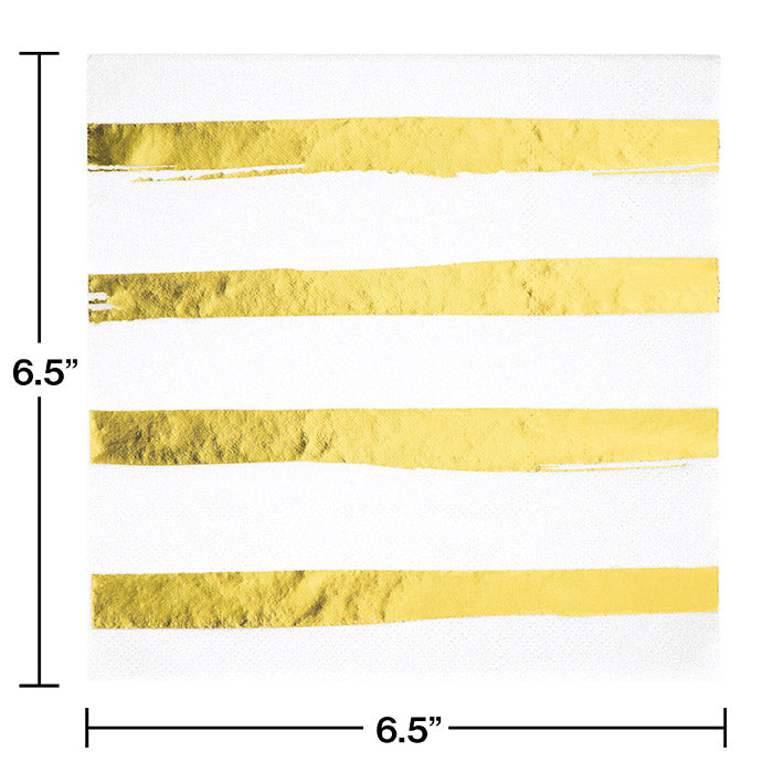 Bulk White and Gold Foil Striped Luncheon Napkins (192 per Case)