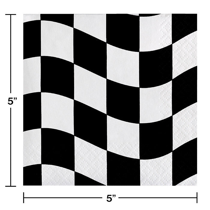 Bulk Black and White Check Beverage Napkins (216 per Case)