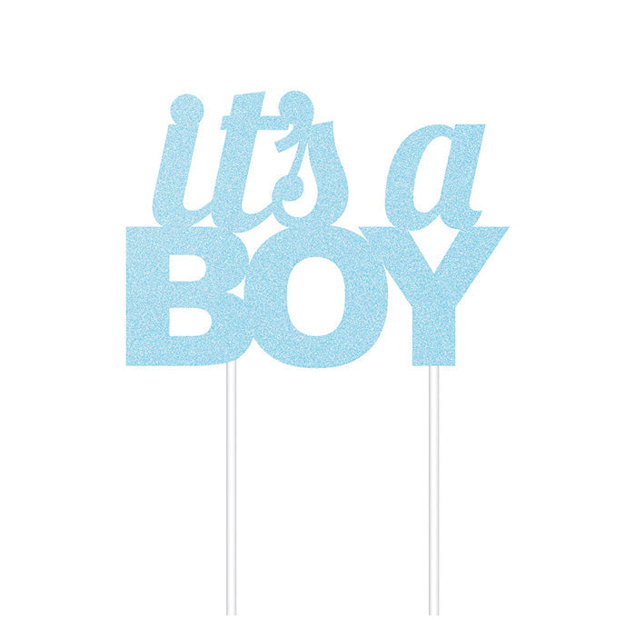 Bulk Blue Glitter It's a Boy Cake Toppers (12 per Case)