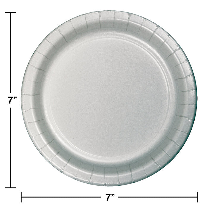 Bulk Shimmering Silver Paper 6.75 inch Dessert Plates (240 per Case)