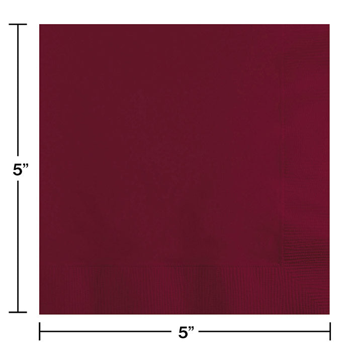 Bulk Burgundy 2 ply Beverage Napkins (600 per Case)