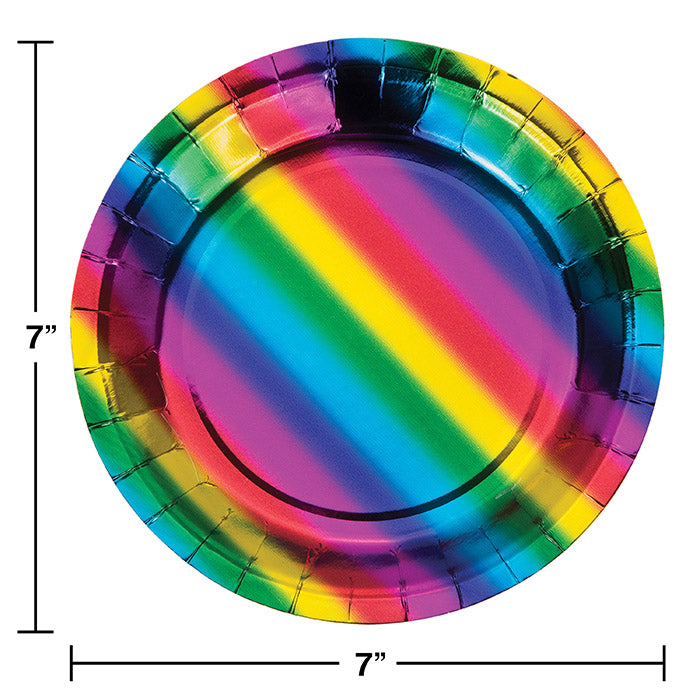 Bulk Rainbow Foil Paper Dessert Plates (96 per Case)