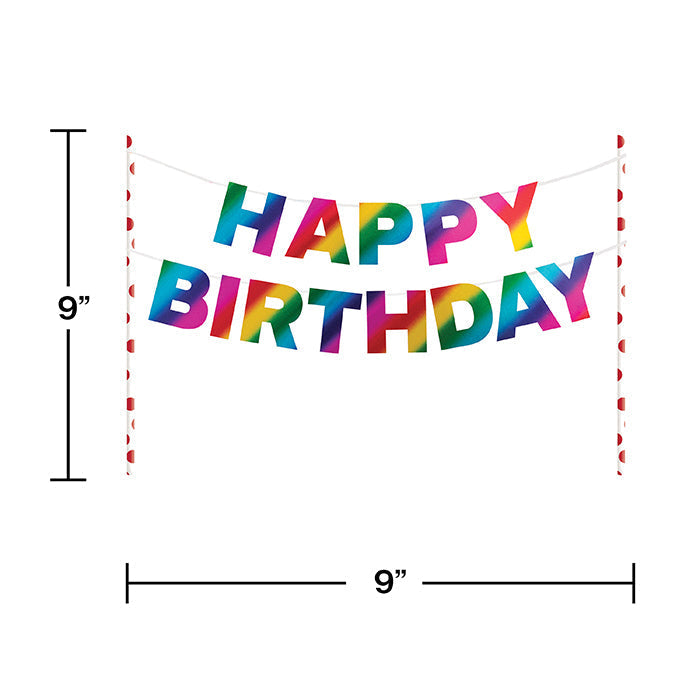 Bulk Rainbow Foil Happy Birthday Cake Banners (12 per Case)