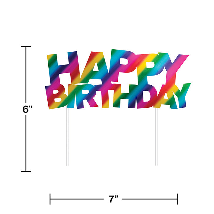 Bulk Rainbow Foil Happy Birthday Cake Toppers (12 per Case)