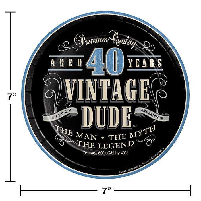 Bulk Vintage Dude Paper Dessert Plates "40" (96 per Case)