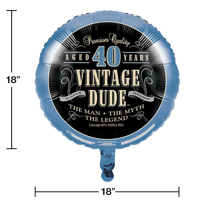 Bulk Vintage Dude Mylar Balloon "40" (10 per Case)