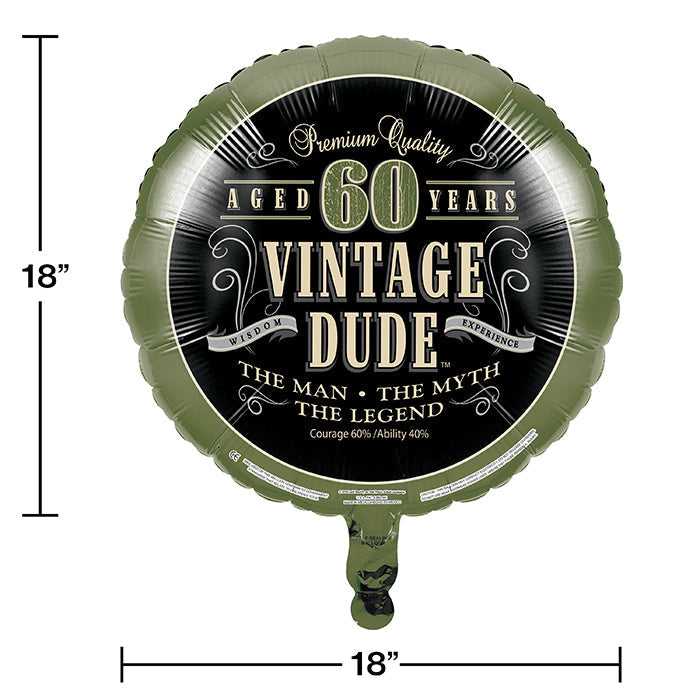 Bulk Vintage Dude Mylar Balloon "60" (10 per Case)