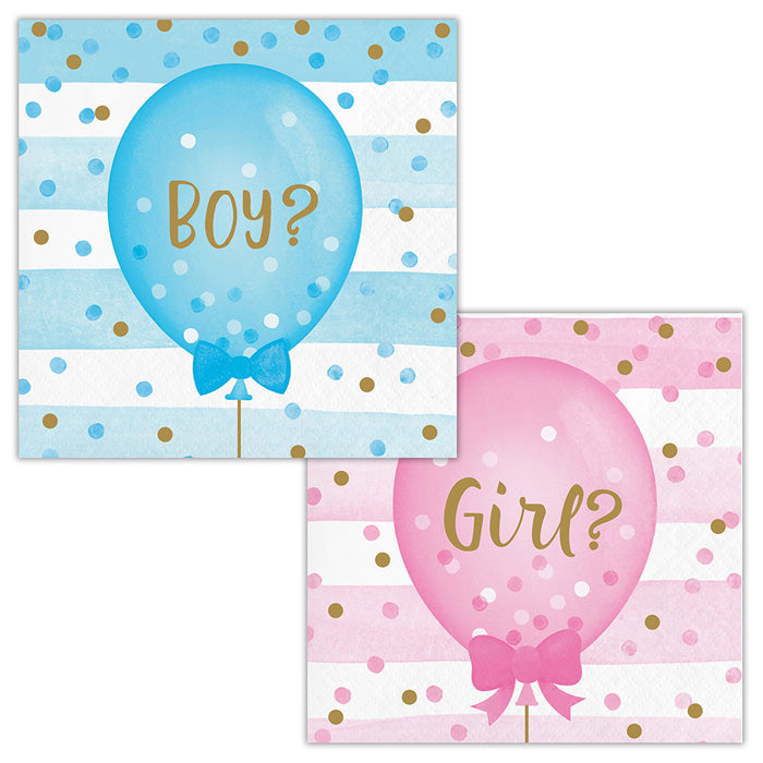 Bulk Gender Reveal Balloons Beverage Napkins (192 per Case)