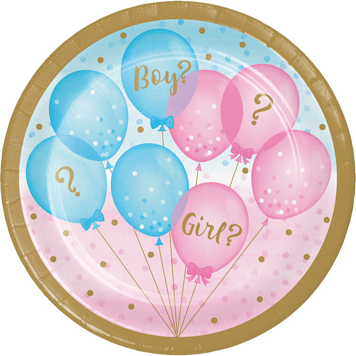 Bulk Gender Reveal Balloons Paper Dessert Plates (96 per Case)