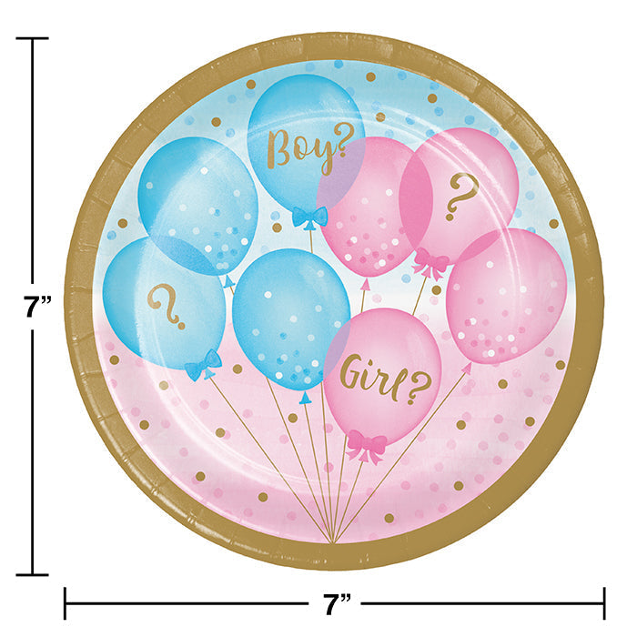 Bulk Gender Reveal Balloons Paper Dessert Plates (96 per Case)