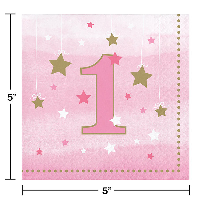 Bulk One Little Star Girl 1st Birthday Beverage Napkins (192 per Case)