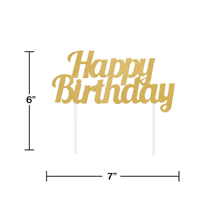 Bulk Gold Glitter Happy Birthday Cake Toppers (12 per Case)