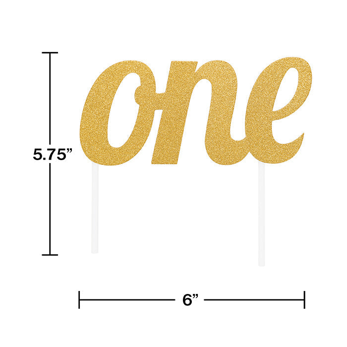 Bulk Gold "One" Birthday Cake Toppers (12 per Case)