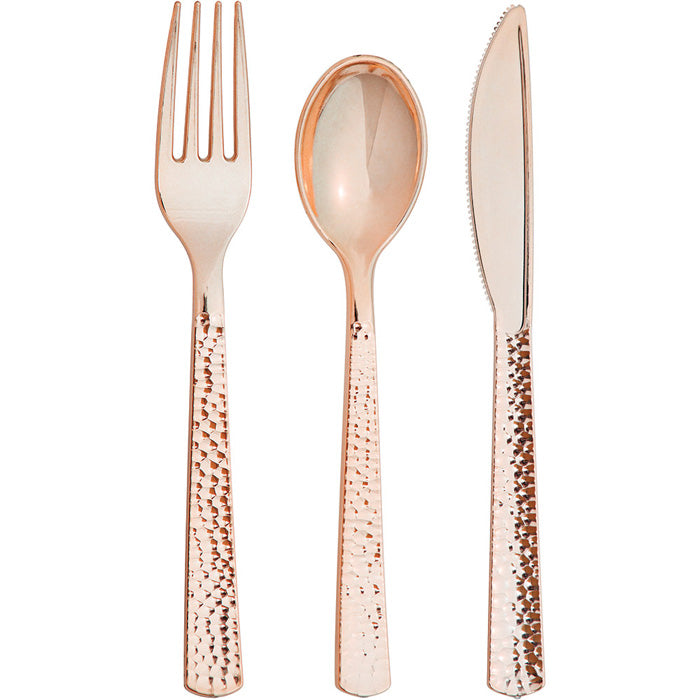 Bulk Rose Gold Metallic Hammered Assorted Cutlery (288 per Case)