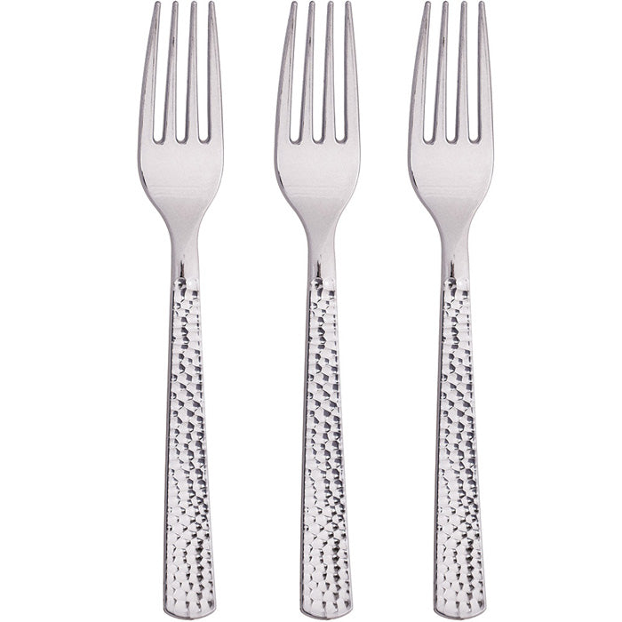 Bulk Silver Metallic Hammered Plastic Forks (288 per Case)