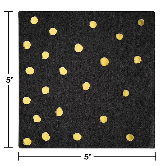 Bulk Black and Gold Foil Dot Beverage Napkins (192 per Case)