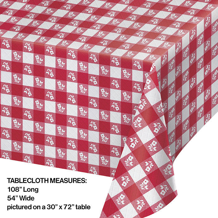 Bulk Red Gingham 54" x 108" Plastic Table Covers (12 per Case)