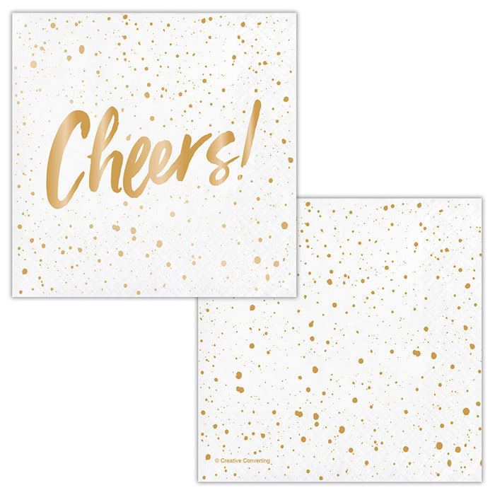 Bulk Cheers Gold Foil Beverage Napkins by Elise (288 per Case)