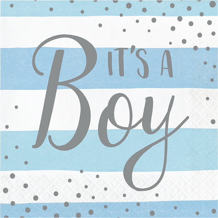 Bulk Blue and Silver Celebration It's a Boy Luncheon Napkins (192 per Case)