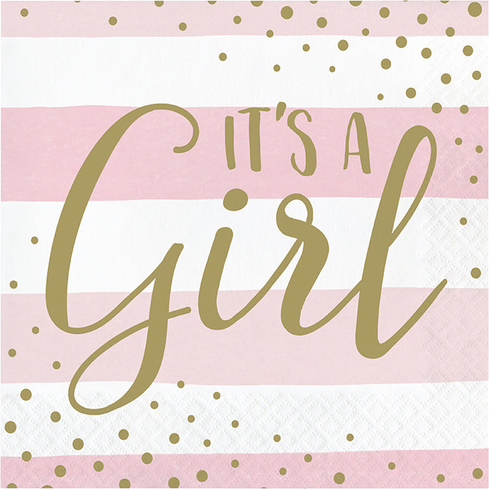 Bulk Pink and Gold Celebration It's a Girl Luncheon Napkins (192 per Case)