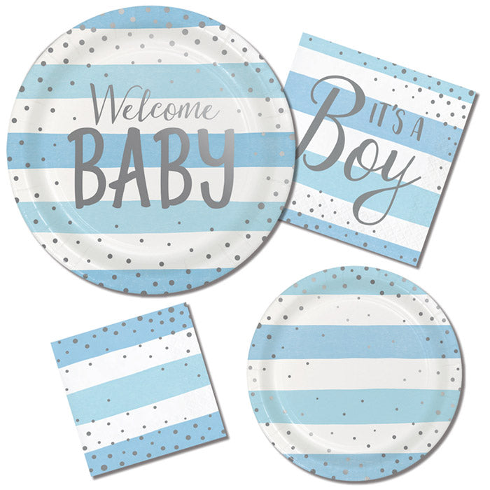 Bulk Blue and Silver Celebration Baby Shower Centerpieces (6 per Case)