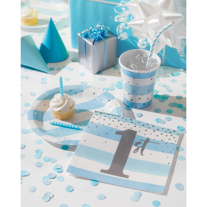 Bulk Blue and Silver Celebration 1st Birthday Luncheon Napkins (192 per Case)