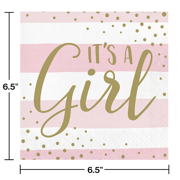 Bulk Pink and Gold Celebration It's a Girl Luncheon Napkins (192 per Case)