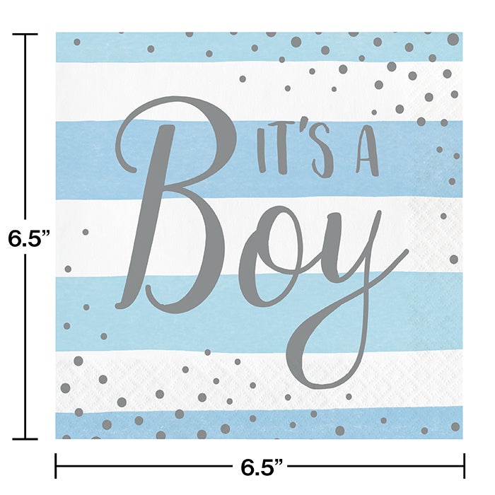 Bulk Blue and Silver Celebration It's a Boy Luncheon Napkins (192 per Case)