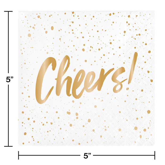 Bulk Cheers Gold Foil Beverage Napkins by Elise (288 per Case)