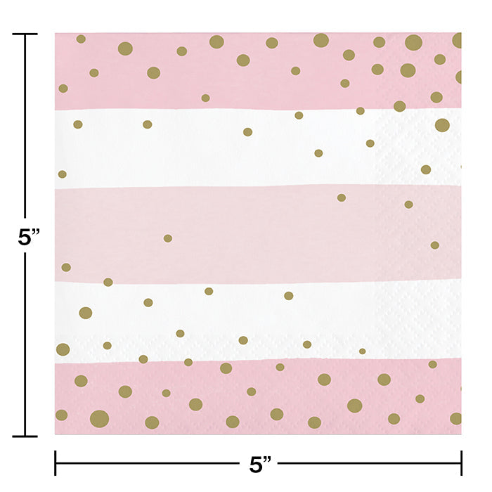 Bulk Pink and Gold Celebration Beverage Napkins (192 per Case)