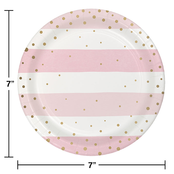 Bulk Pink and Gold Celebration Paper Dessert Plates (96 per Case)