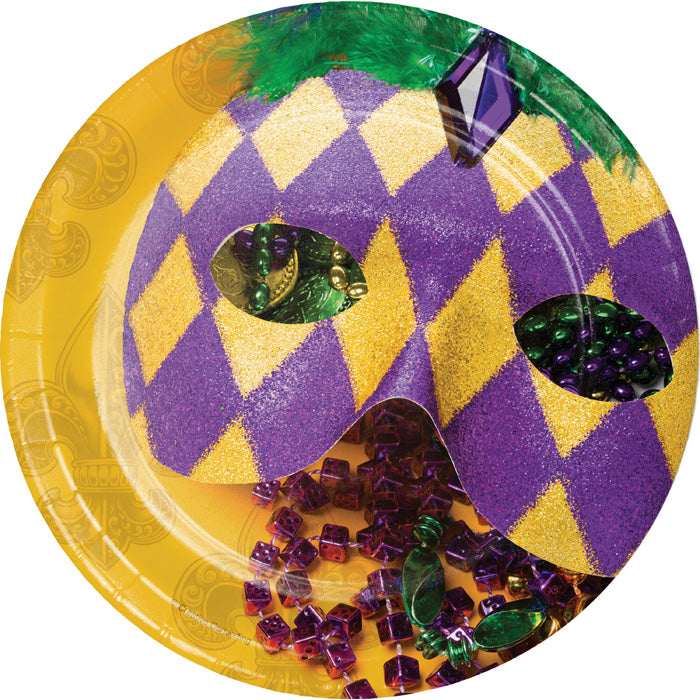 Bulk Masks of Mardi Gras Paper Dessert Plates (96 per Case)