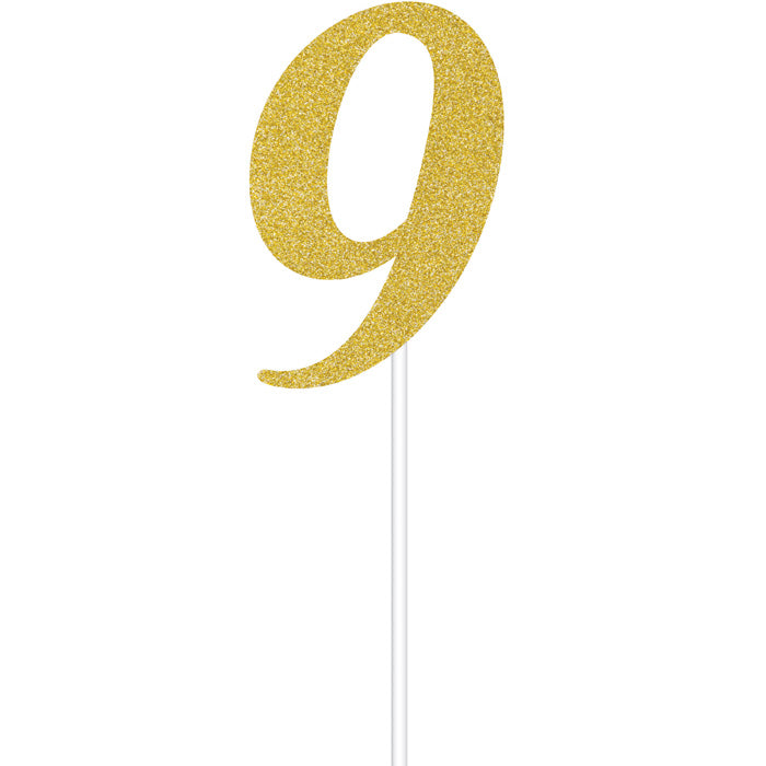 Bulk Gold Glitter #9 Cake Toppers (12 per Case)